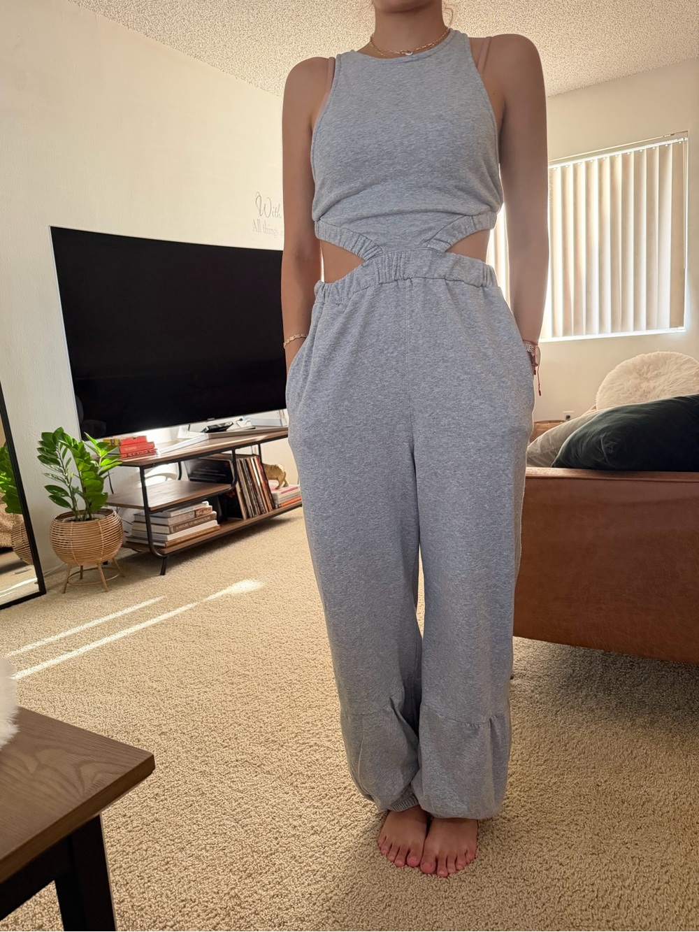 FP Movement by Free People Gray Cutout Wide-Leg Jumpsuit